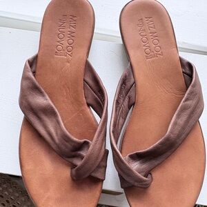 Miz Mooz Taupe-Brown Knotted Leather Slide Sandals